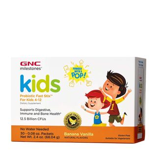 Gnc Milestones Kids Microbio Complex Fast Stix, Probiotice Pentru Copii 4+ Ani Cu Aroma De Vanilie Si Banane, 30 Plicuri