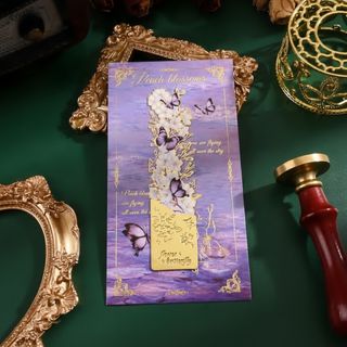 Umjetnički metalni obilježivač za knjige sa motivom cvjetova breskve i ljubičastih leptira