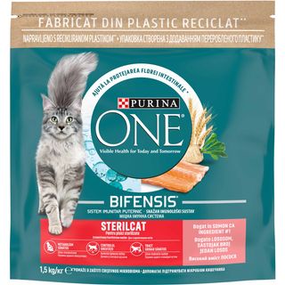 PURINA ONE Hrană uscată pentru pisici Adulte STERILCAT, cu Somon şi Grâu 1,5kg (COD NST12511630)