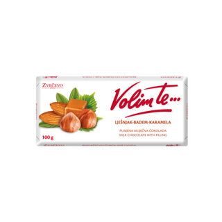 Čokolada 100G Volim Te Lješnjak,Badem,Karamel