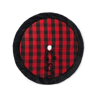 Božićni podložak za jelku, 100 cm, okrugli, crveno-crni karo uzorak