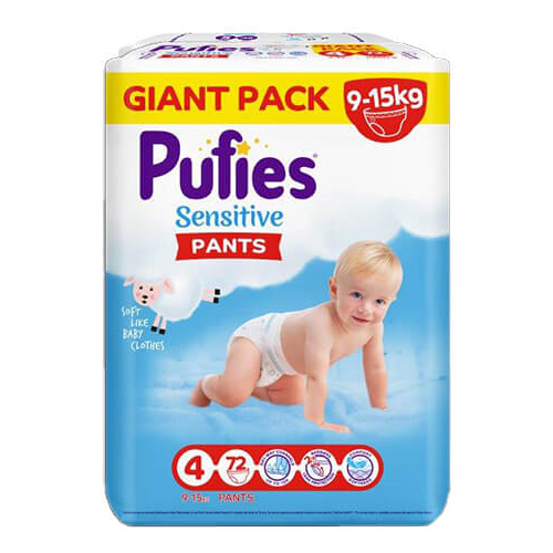 Pufies Sensitive iant Pack 9-15 КГ Бебешки пелени 72 БР