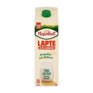 Lapte de consum integral Napolact, fara lactoza, 3.5% grasime, 1 l