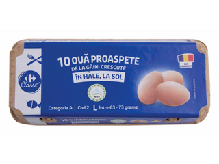 Oua proaspete de la gaini crescute in hale, la sol, marimea L, Carrefour Classic 10 bucati