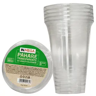 MEGA, Pahare transparente de unica folosinta, 5 bucati 500ml (ID 7430)
