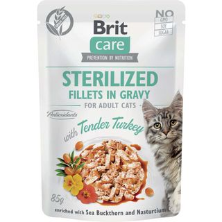 Hrana umeda pentru pisici Brit Care Grain Free Sterilized Fileuri in sos cu curcan 85g