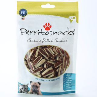 Recompensa caini Perrito Dog & Cat Chicken & Pollock Sandwich 100g