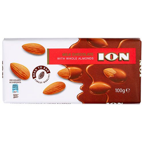 ION шоколад млечен с цели бадеми  100g