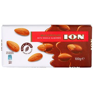 ION шоколад млечен с цели бадеми 100гр 100g \ 00067819