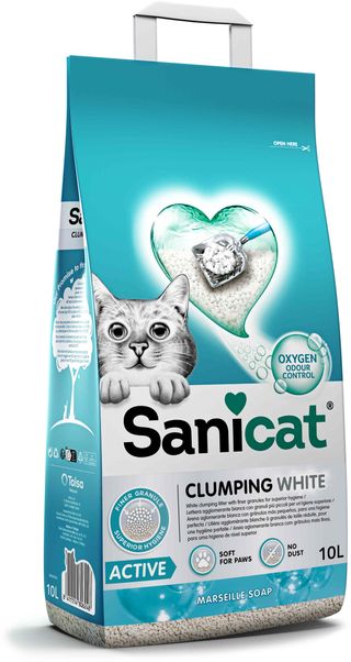 SANICAT Clumping Nisip pentru pisici White, bentonită 10L/8,3kg 