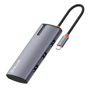 Hub USB-C Tellur, 1xPD 3.0 100W, 1xHDMI 4K, 3xUSB 3.0, aluminiu gri