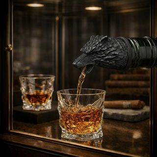 Umjetnički metalni nastavak za sipanje u obliku glave vuka u crnoj boji