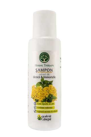 Șampon cu extracte de Urzică și Immortelle + ulei de cânepă 100 ml