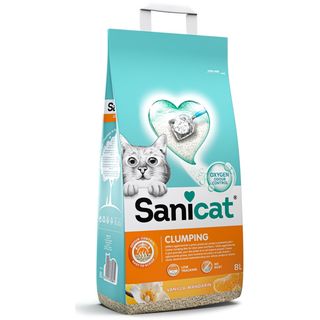SANICAT Clumping Nisip pentru pisici, cu aromă de Vanilie şi Mandarină, 8L/7kg (COD PSANCLVM008L31)