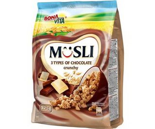 BONA VITA Musli Crunchy cu 3 tipuri de ciocolata 375g