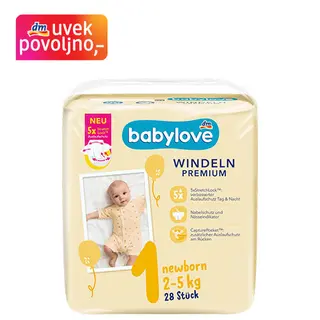 babyove Premium pelene newborn, veličina 1 (2-5kg), 28 kom 1638403