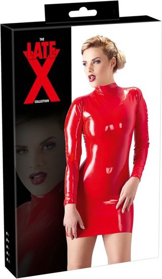 LateX - Rochie mini din latex cu design stramt, poate fi purtata in fata sau in spate cu inchidere cu fermoar, Rosu