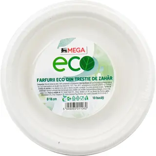 MEGA Eco, Farfurii eco din trestie de zahar, 18cm, 10 bucati (ID 54332)