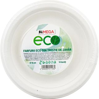 MEGA Eco, Farfurii eco din trestie de zahar, 18cm, 10 bucati (ID 54332)