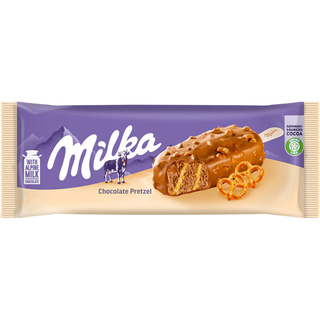 Inghetata pe bat cu cacao, amestec de covrig sarat si ciocolata cu lapte Milka Pretzel, 90 ml