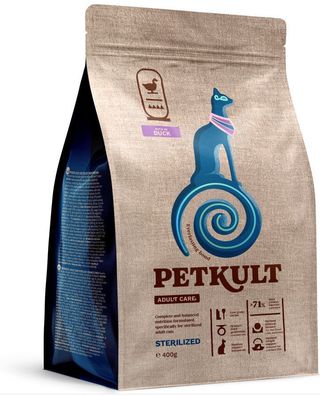 PETKULT Adult Care STERILISED pentru pisici, conţinut ridicat de Raţă 400 g