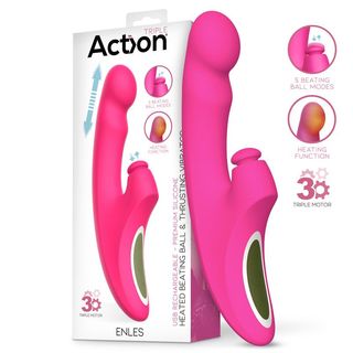 Vibrator Enles 3 Motors Heated Beating Ball & Thrusting USB Pink