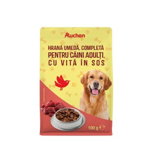 Hrana umeda pentru caini adulti Auchan, vita in sos, 100 g