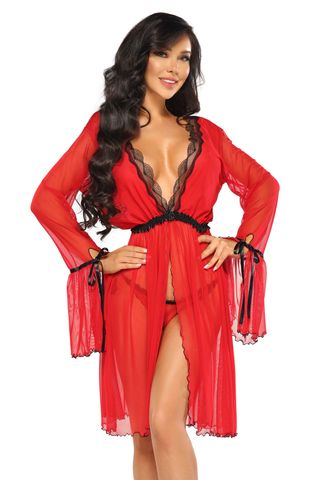 Set Neglije si Bikini rosii, Valentina peignoir, rosu, S/M