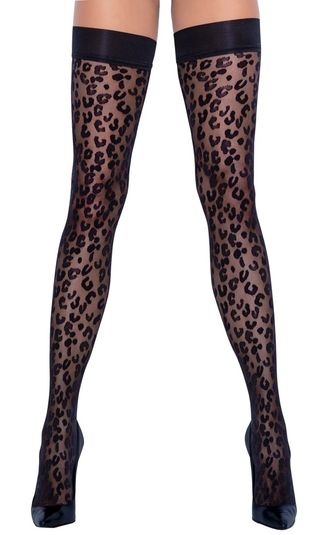 Ciorapi cu banda si model, Cottelli LEGWARE, Leopard, negru