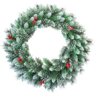 Božićni vijenac za vrata, zeleni, snijeg, bobice, 40 cm
