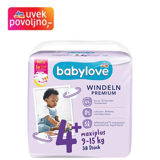 babylove PREMIUM pelene maxiplus, veličina 4+ (9-15 kg), 38 kom
