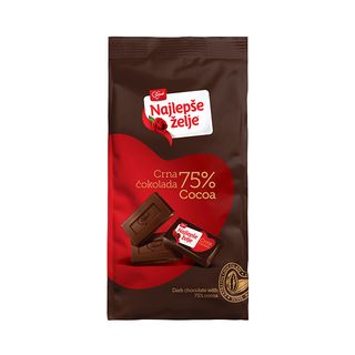 Najlepše Želje Čokolada Crna 75% Mini 150g