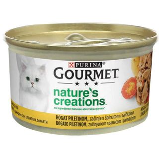 Hrana umeda pentru pisici Gourmet Nature's Creations Pui, Rosii, Spanac 85g