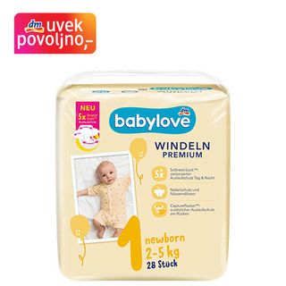babyove Premium pelene newborn, veličina 1 (2-5kg), 28 kom
