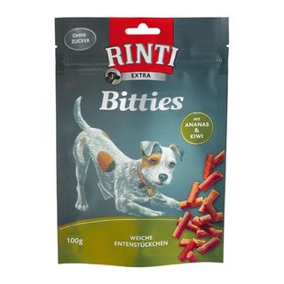 Recompense pentru caini Rinti Extra Mini Bits Rata cu ananas si kiwi 100g