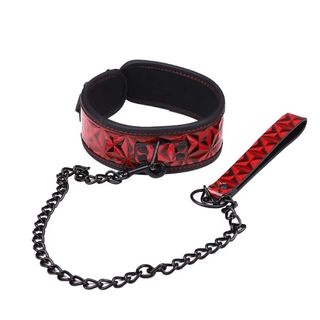 Red Color Embossed Bondage Collar LUX08441
