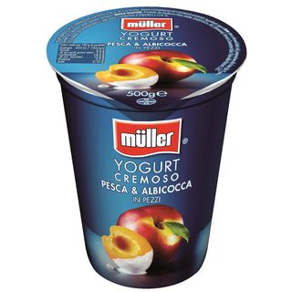 Muller, Iaurt cu bucati de piersici si caise 500g (ID 83283)