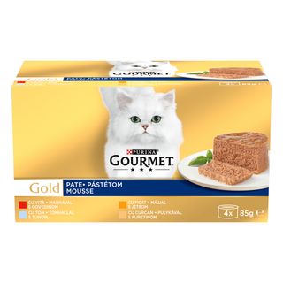 Gourmet Gold Mousse Vita/Curcan/Ficat/Ton Multipack, Hrana Umeda Pentru Pisici, 4X85G