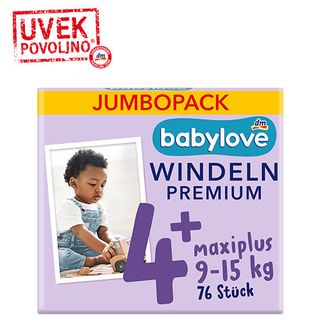 babylove PREMIUM pelene JUMBOPACK, maxiplus veličina 4+ (9-15 kg), 76 kom