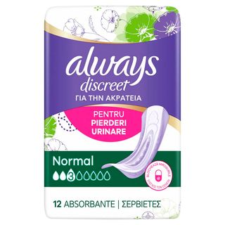 Absorbante Zilnice Pentru Incontinenta Urinara Always Discreet Normal, 12 Buc