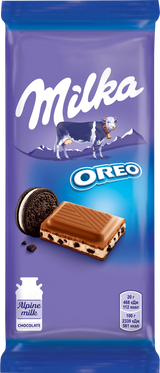 MILKA Ciocolată cu gust de vanilie și bucăți de biscuiți Oreo 100g