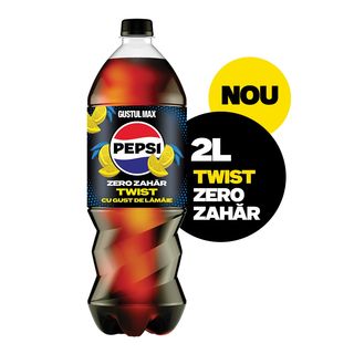 Pepsi Twist Zero Zahar, bautura cu aroma de cola si suc de lamaie, pet, 2L