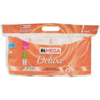 MEGA, Hartie igienica cu parfum de piersica, 8 role, 3 straturi (ID 2084)