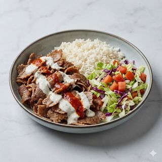 Döner kebap con riso e insalata