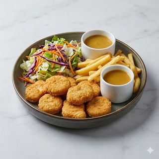 Chicken nuggets con patate e insalata