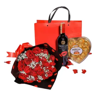 Double Dozen Roses with Sweet Lips & Chocolates