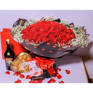 100 Roses With Gypso Baileys, Chocolate