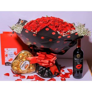 100 Roses With Gypso Sweet Lips, Chocolate