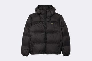 Lacoste Men'S Water-Repellent Hooded Puffer Jacket Black 48 / Negro