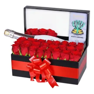 Premium Roses, Wine & Chocolates Box
